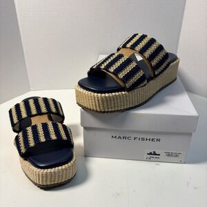 Marc Fisher Women's 9M Pelma Dark Blue Double Band Flatform Slip On Sandals NEW